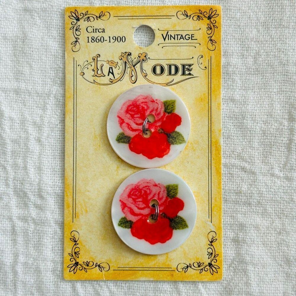 (2) La Mode Vintage Painted Shell Buttons Made in Italy